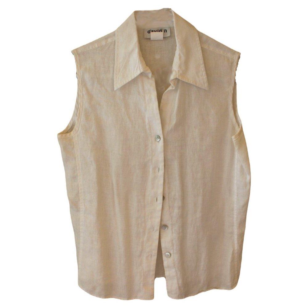 White Linen Sleeveless Button-down Top